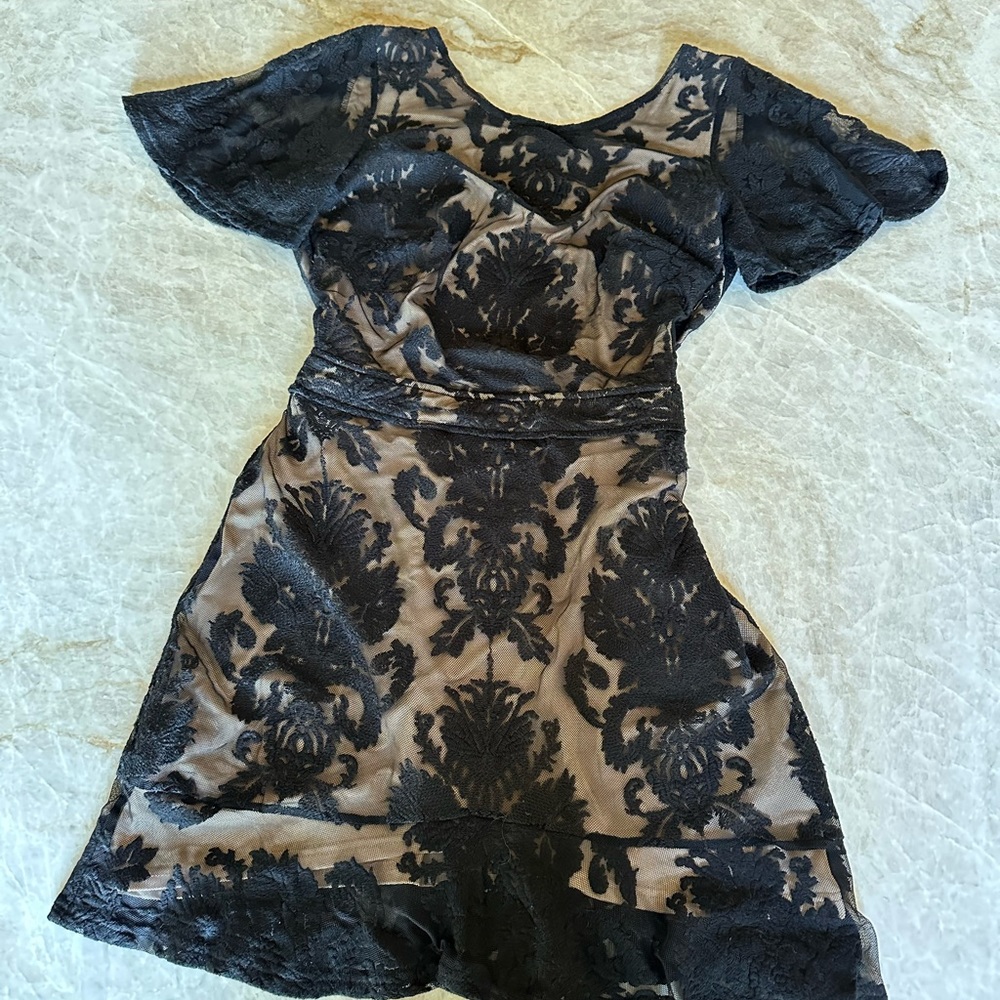 For Love of Lemons Black Lace Dress - Nude Liner - Little Black Dress - Size XS
